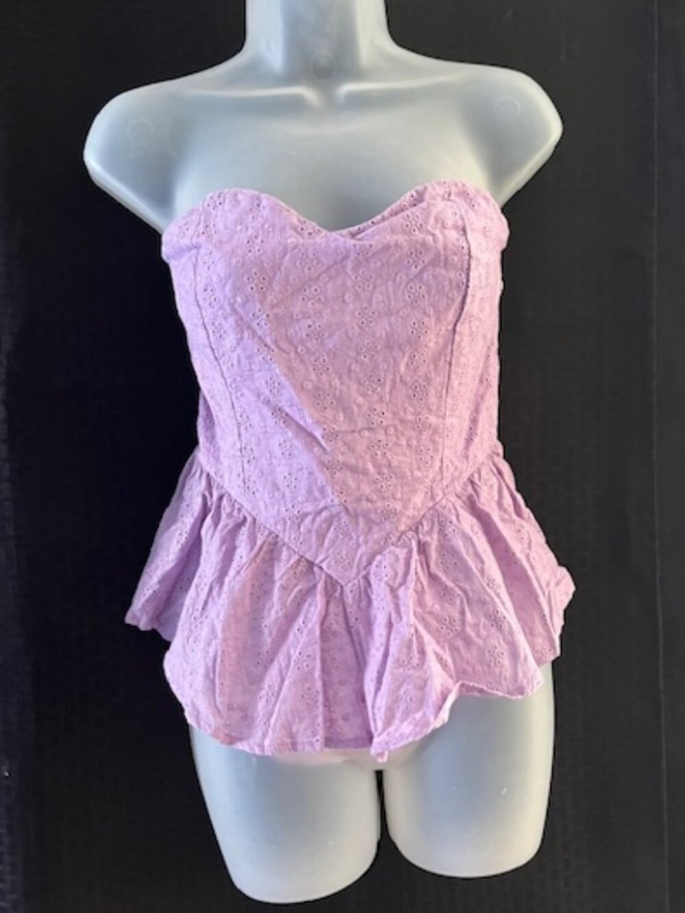 Sexy Eyelet Strapless Lavender Cotton Top